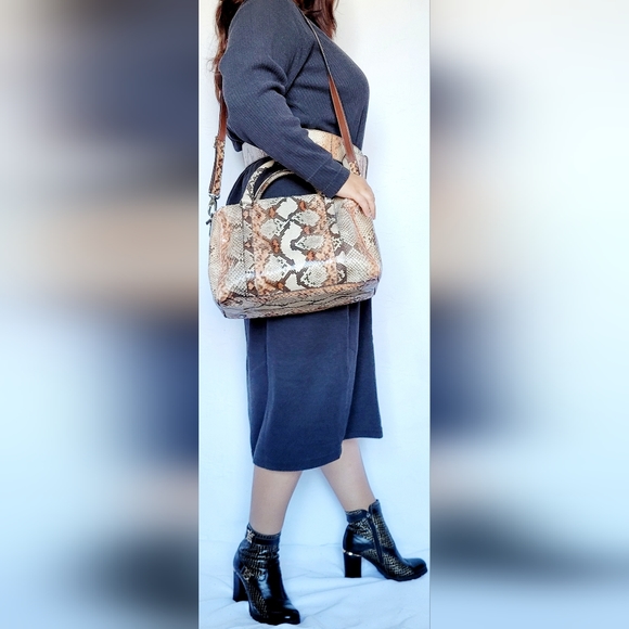 Enrico Pucci Women's Real Python Snakeskin Leather Set Bag+Belt Brown/Tan - Picture 6 of 16